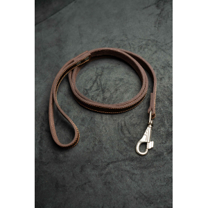 Поводок из натуральной кожи, цвет коричневый с рыжей нитью 120см