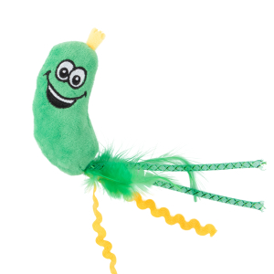 Игрушка Mr.Kranch для кошек Огурчик плюшевая с кошачьей мятой и перышками зеленая 17см