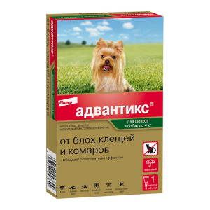 Адвантикс Капли на холку для собак весом до 4 кг, 1пип