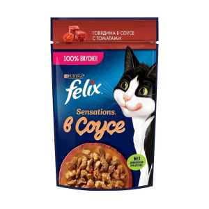 Felix Sensations Корм консервированный для кошек (говядина, томат в соусе), 75г