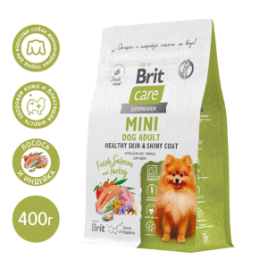 Брит Кеа Mini Adult Healthy Skin&Shiny Coat сухой корм для взрослых cобак мини пород с лососем и индейкой 400гр