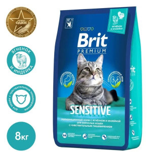Brit Premium Корм сухой для кошек с чувствительным пищеварением (ягненок, индейка), 8кг