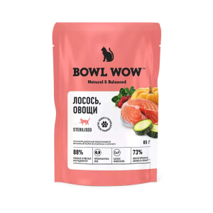 Bowl Wow влажный корм для стерилизованных кошек, соус  (лосось, овощи) 85гр