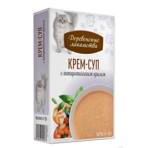 Деревенские лакомства для котов «Крем-суп с антарктическим  крилем", (упаковка 4 шт * 35г)