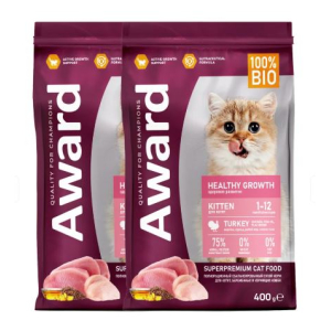 AWARD Healthy growth для котят от 1 месяца с индейкой и курицей 400гр х 2шт  (набор)