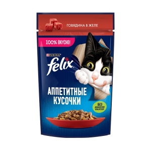 Felix "Аппетитные кусочки" Корм консервированный для кошек (говядина в желе), 75г