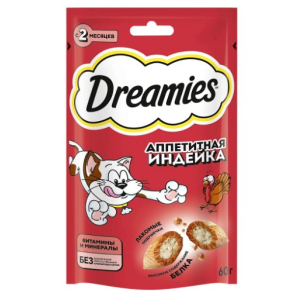 Лакомство Dreamies для взрослых кошек с добавлением индейки, 60г