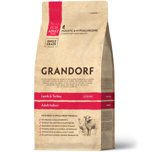 Grandorf Indoor Корм сухой низкозерновой для взрослых кошек (ягненок, индейка), 2кг