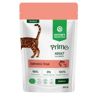 Natures Protection Prime Sterilised для  кошек стерилизованных кусочки в соусе лосось/форель,85г
