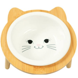 Миска Mr.Kranch Bamboo для кошек керамическая белая на бамбуковой подставке,400 мл