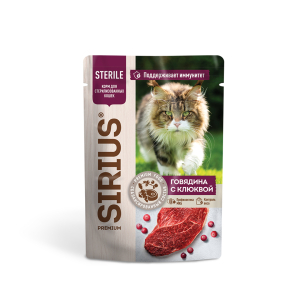 SIRIUS влажный корм для стерилизованных кошек говядина с клюквой в соусе 85г