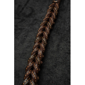 Поводок из натуральной кожи, цвет коричневый с рыжей нитью 120см