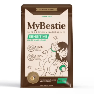 MyBestie Sensitive сухой корм для кошек с чувствительным пищеварением (утка, ягненок) 400гр