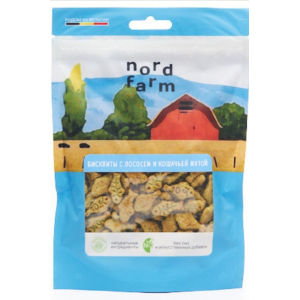 Лакомства для кошек Бисквиты с лососем и кошачьей мятой NORD FARM 90г