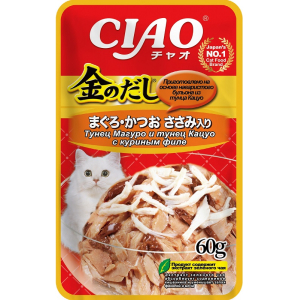 INABA ЧАО КИННОДАШИ пресерва для кошек тунец Магуро и Кацуо с куриным филе 60гр