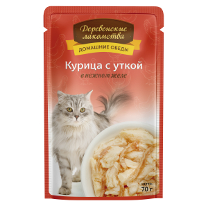 Деревенские лакомства Корм консервированный для кошек (курица с уткой в нежном желе), 70г