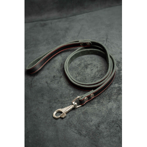 Поводок из натуральной кожи, цвет черный с красной нитью 120см