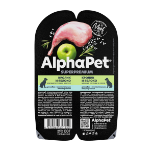 AlphaPet Консервы для собак с чувствительным пищеварением (кролик и яблоко в соусе), 100г