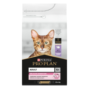 Purina Pro Plan Корм сухой для кошек с чувствительным пищеварением (индейка), 1,5кг