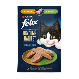 ФЕЛИКС Вкусный паштет  для кошек со вкусом курицы и кролика,  75г
