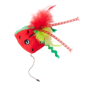 Игрушка Mr.Kranch для кошек Арбузик плюшевая с кошачьей мятой и перышками красная 16 см