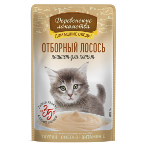 Деревенские Лакомства.Домашние обеды влажный корм для котят паштет (лосось) 70гр