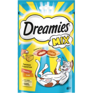 Лакомство Dreamies для взрослых кошек с добавлением лосося и сыра 60г