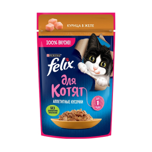 Felix "Аппетитные кусочки" Корм консервированный для котят (курица в желе), 75г