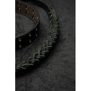 Поводок из натуральной кожи, цвет черный с серой нитью 120см