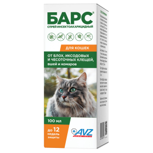 БАРС спрей инсектоакарицидный для кошек, 100 мл, флакон в коробке