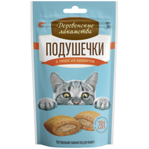 Деревенские лакомства для кошек Подушечки с пюре (креветки) 30 гр