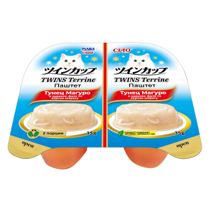 INABA ЧАО ТВИНС ТЕРРИН Паштет пресерва для кошек из тунца Магуро и куриного филе со вкусом ширасу.,(35г*2шт) упаковка