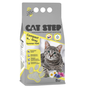 Наполнитель Cat Step Compact Gray Summer Field, минеральный комкующийся 8кг
