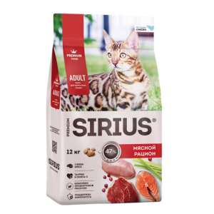 SIRIUS сухой  корм для кошек Мясной рацион,12кг