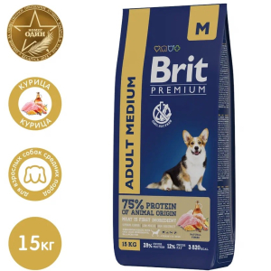 Brit Premium Корм сухой для собак средних пород (курица), 15кг
