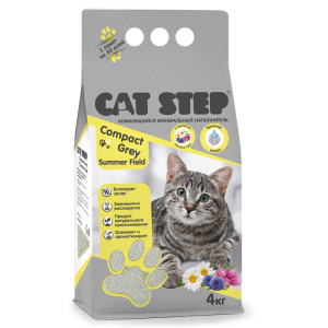 Наполнитель Cat Step Compact Gray Summer Field, минеральный комкующийся 4 кг