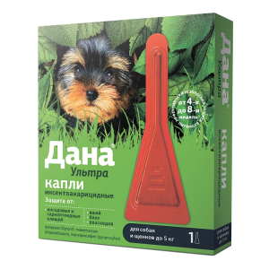 Дана Ультра капли от блох и клещей для собак и щенков до 5кг, 0,4мл