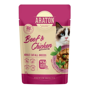 Nature's Protection ARATON Adult влажный корм для кошек всех пород, кусочки в соусе (говядина,курица) 85 г