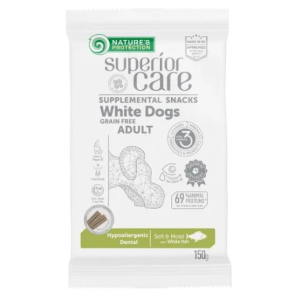 Nature's Protection Superior Care White Dogs Grain Free Hypoallergenic Dental для собак всех пород с белой или светлой шерстью, здоровье зубов, 150гр