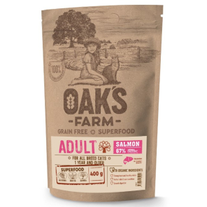 OAK'S FARM Grain Free Salmon Adult Cat сухой корм для кошек взрослых, беззерновой, Лосось ,400гр
