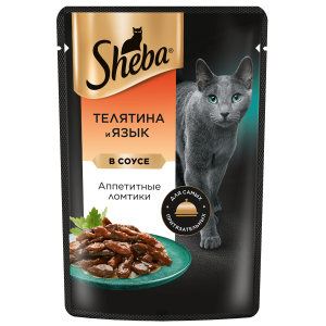 Sheba Корм консервированный полнорационный для кошек (телятина, язык в соусе), 0,075кг
