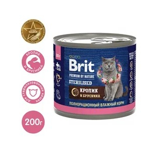 Brit Консерва для стерилизованных кошек (кролик, брусника), 200г