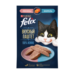 ФЕЛИКС Вкусный паштет  для  кошек  со вкусом лосося и форели, 75г