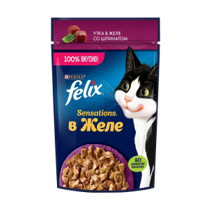 Felix Sensations Корм консервированный для кошек (утка, шпинат в желе), 75г