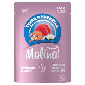 Molina влажный корм для котят и кошек, соус (тунец, креветки) 70гр