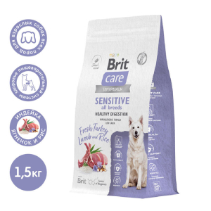 Брит Кеа SENSITIVE ALL BREEDS HEALTHY DIGESTION сухой корм для собак с чувствительноым пищеварением (индейка, ягненок) 1,5кг