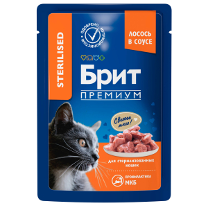 Brit Корм консервированный для стерилизованных кошек (лосось в соусе), 85г
