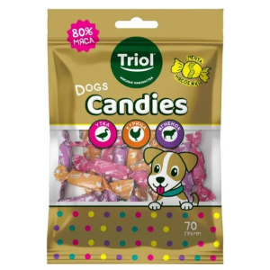ТРИОЛ Лакомство для собак «Конфеты мясные из курицы, утки, ягненка», 70г
