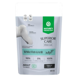 Nature's Protection SC White Dogs GRAIN FREE влажный корм для собак c белым окрасом шерсти, (белая рыба, криль) 85г