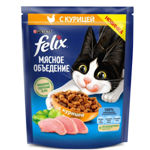 Феликс Мясное объедение сухой корм для кошек с курицей, 200г срок до 02.05.2026г